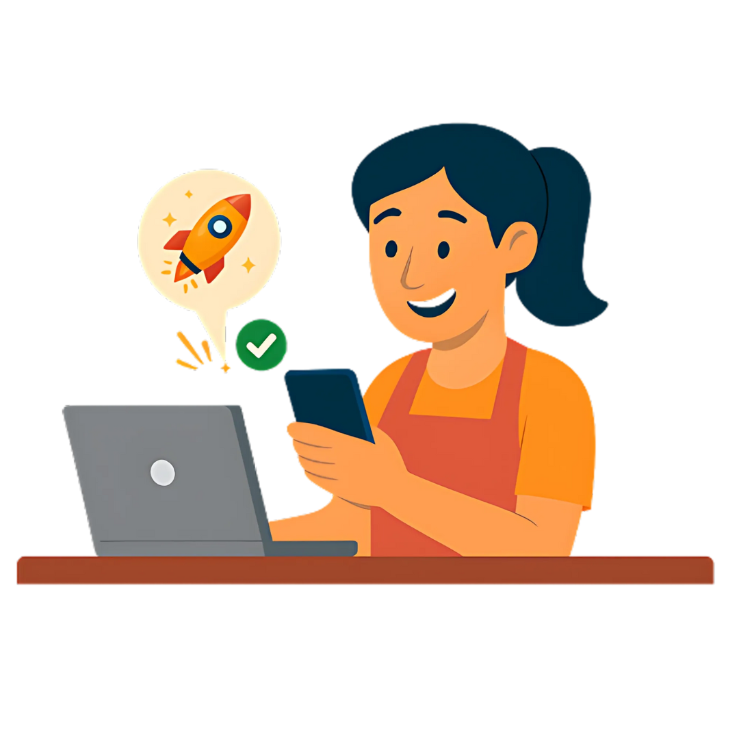 comerciante confirmando compra desde su laptop